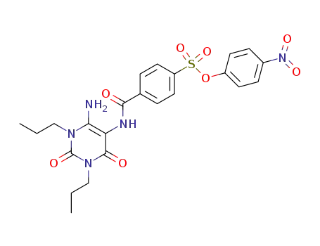 Benzenesulfonic  acid,  4-[[(6-amino-1,2,3,4-tetrahydro-2,4-dioxo-1,3-dipropyl-5-pyrimidinyl)amino]carbonyl]-,  4-nitrophenyl  ester