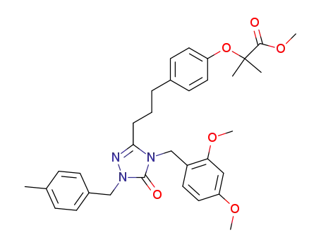 Molecular Structure of 425674-21-1 (2-(4-{3-[4-(2,4-dimethoxybenzyl)-1-(4-methylbenzyl)-5-oxo-4,5-dihydro-1H-[1,2,4]triazol-3-yl]propyl}phenoxy)-2-methylpropionic acid methyl ester)