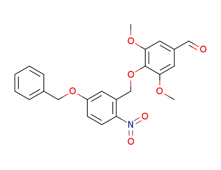 Molecular Structure of 670274-98-3 (Benzaldehyde,
3,5-dimethoxy-4-[[2-nitro-5-(phenylmethoxy)phenyl]methoxy]-)