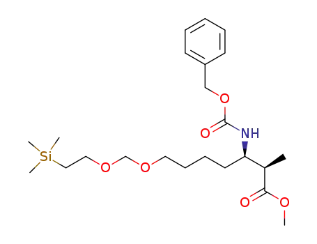 Molecular Structure of 790302-28-2 ((2R,3R)-3-Benzyloxycarbonylamino-2-methyl-7-(2-trimethylsilanyl-ethoxymethoxy)-heptanoic acid methyl ester)