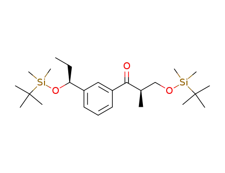Molecular Structure of 594854-58-7 (1-Propanone,
3-[[(1,1-dimethylethyl)dimethylsilyl]oxy]-1-[3-[(1S)-1-[[(1,1-dimethylethyl)
dimethylsilyl]oxy]propyl]phenyl]-2-methyl-, (2R)-)