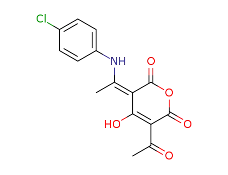 Molecular Structure of 59256-96-1 ((3Z)-5-acetyl-3-{1-[(4-chlorophenyl)amino]ethylidene}-6-hydroxy-2H-pyran-2,4(3H)-dione)