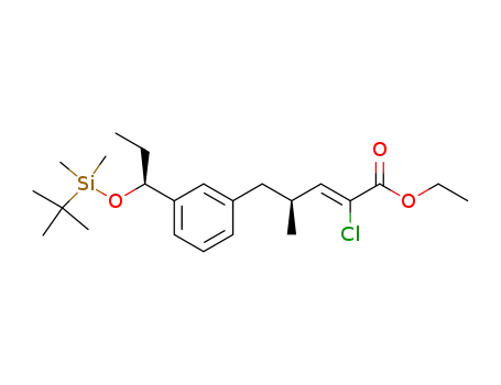 Molecular Structure of 594855-14-8 (2-Pentenoic acid,
2-chloro-5-[3-[(1S)-1-[[(1,1-dimethylethyl)dimethylsilyl]oxy]propyl]phenyl]
-4-methyl-, ethyl ester, (2Z,4S)-)