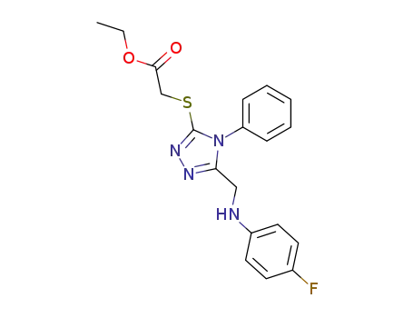 Molecular Structure of 333311-80-1 (Acetic acid,
[[5-[[(4-fluorophenyl)amino]methyl]-4-phenyl-4H-1,2,4-triazol-3-yl]thio]-,
ethyl ester)