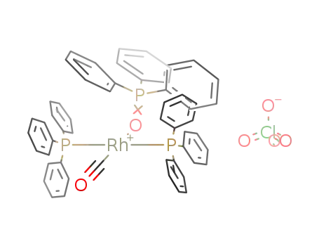 Molecular Structure of 84190-61-4 ([Rh(CO)(OP(C<sub>6</sub>H<sub>5</sub>)3)(P(C<sub>6</sub>H<sub>5</sub>)3)2]<sup>(1+)</sup>*ClO<sub>4</sub><sup>(1-)</sup>=[Rh(CO)(OP(C<sub>6</sub>H<sub>5</sub>)3)(P(C<sub>6</sub>H<sub>5</sub>)3)2]ClO<sub>4</sub>)