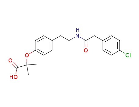 Molecular Structure of 63294-01-9 (Propanoic acid,
2-[4-[2-[[(4-chlorophenyl)acetyl]amino]ethyl]phenoxy]-2-methyl-)
