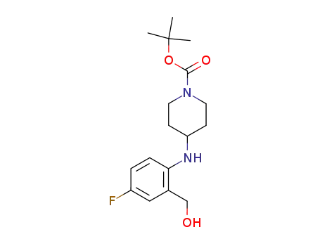 Molecular Structure of 1026623-51-7 (4-(4-fluoro-2-hydroxymethyl-phenylamino)-piperidine-1-carboxylic acid <i>tert</i>-butyl ester)