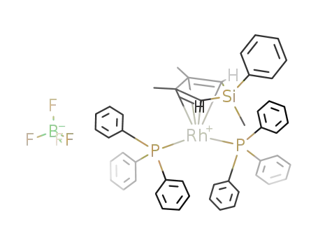 Molecular Structure of 129176-24-5 ({Rh(η4-Me2C4H2SiMePh)(PPh3)2}(SbF6))