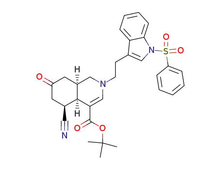 2-<(1-phenylsulfonyl)tryptophyl>-4-(tert-butoxycarbonyl)-5-cyano-7-keto-1,2,5,6,7,8,9,10-octahydroisoquinoline