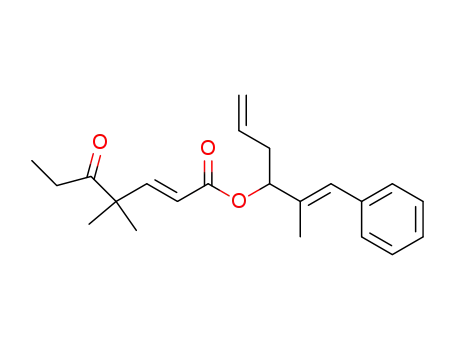 Molecular Structure of 833452-41-8 (2-Heptenoic acid, 4,4-dimethyl-5-oxo-,
1-[(1E)-1-methyl-2-phenylethenyl]-3-butenyl ester, (2E)-)