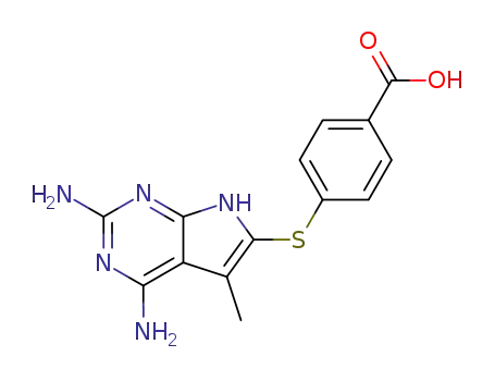 Molecular Structure of 870754-12-4 (4-(2,4-diamino-5-methylpyrrolo[2,3-d]pyrimidin-6-ylthio)benzoic acid)