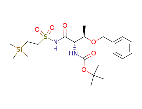 Molecular Structure of 817204-08-3 ([(1S,2R)-2-Benzyloxy-1-(2-trimethylsilanyl-ethanesulfonylaminocarbonyl)-propyl]-carbamic acid tert-butyl ester)