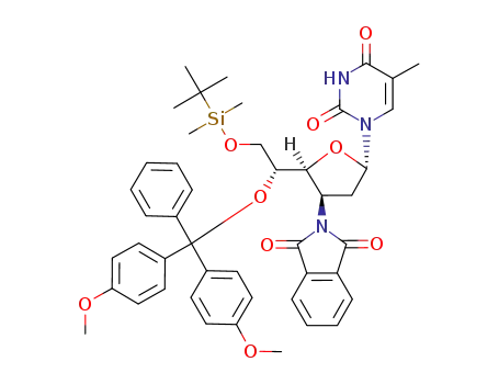 Molecular Structure of 676132-95-9 (1-[2,3-dideoxy-6-O-(tert-butyldimethylsilyl)-5-O-(4,4'-dimethoxytrityl)-3-phthalimido-α-D-arabino-hexofuranosyl]thymine)