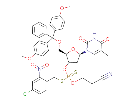 Thymidine, 5'-O-[bis(4-methoxyphenyl)phenylmethyl]-,
3'-[S-[(4-chloro-2-nitrophenyl)methyl] O-(2-cyanoethyl)
phosphorodithioate]