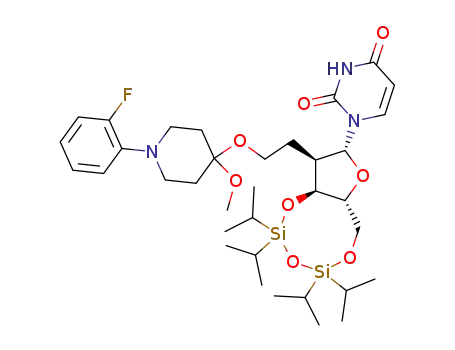 1-((2R,3R,3aS,9aR)-3-{2-[1-(2-Fluoro-phenyl)-4-methoxy-piperidin-4-yloxy]-ethyl}-5,5,7,7-tetraisopropyl-tetrahydro-1,4,6,8-tetraoxa-5,7-disila-cyclopentacycloocten-2-yl)-4-hydroxy-1H-pyrimidin-2-one