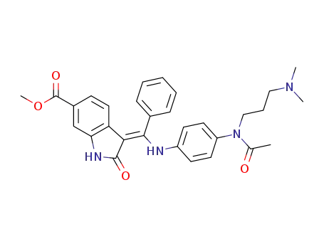 Molecular Structure of 334950-47-9 ((Z)-3-({4-[N-acetyl-(3-dimethylaminopropyl)-amino]-phenylamino}-phenyl-methylene)-2-oxo-2,3-dihydro-1H-indole-6-carboxylic acid methyl ester)