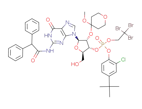 2'-O-(methoxytetrahydropyranyl)-2-N-(diphenylacetyl)guanosine 3'-O-(2,2,2-tribromoethyl 2-chloro-4-tert-butylphenyl phosphate)