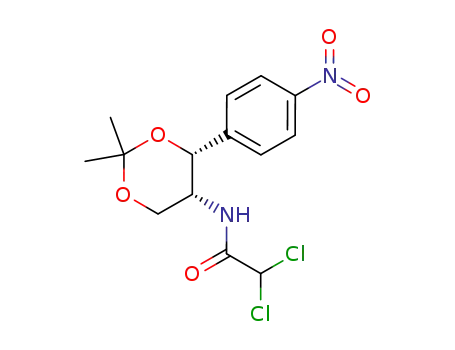 Molecular Structure of 57345-88-7 (dichloroacetic acid-[(5<i>R</i>)-2,2-dimethyl-4<i>c</i>-(4-nitro-phenyl)-[1,3]dioxan-5<i>r</i>-ylamide])