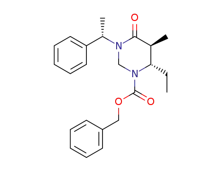 Molecular Structure of 159391-69-2 ((5S,6S)-6-Ethyl-5-methyl-4-oxo-3-((S)-1-phenyl-ethyl)-tetrahydro-pyrimidine-1-carboxylic acid benzyl ester)
