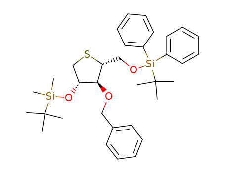 Molecular Structure of 1054794-98-7 ((2R,3S,4S)-3-Benzyloxy-4-(tert-butyl-dimethyl-silanyloxy)-2-(tert-butyl-diphenyl-silanyloxymethyl)-tetrahydro-thiophene)