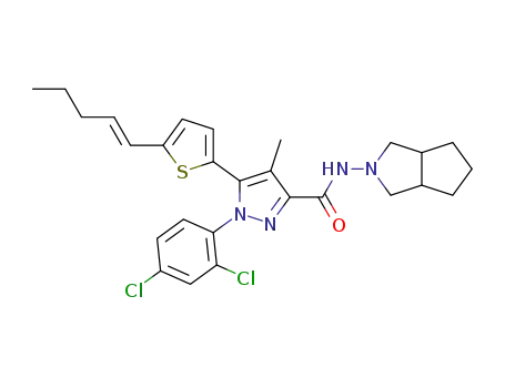 Molecular Structure of 1020106-12-0 (1-(2,4-dichlorophenyl)-4-methyl-5-[((E)-5-pent-1-enyl)thiophen-2-yl]-1H-pyrazole-3-carboxylic acid (hexahydrocyclopenta[c]pyrrol-2-yl)amide)