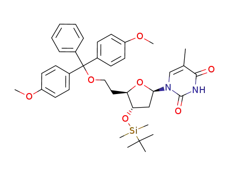 Molecular Structure of 189194-83-0 (1-[(2R,4S,5R)-5-{2-[Bis-(4-methoxy-phenyl)-phenyl-methoxy]-ethyl}-4-(tert-butyl-dimethyl-silanyloxy)-tetrahydro-furan-2-yl]-5-methyl-1H-pyrimidine-2,4-dione)