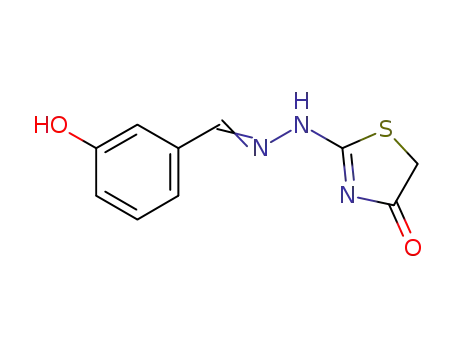 Molecular Structure of 333776-51-5 (2-(2-(3-hydroxybenzylidene)hydrazinyl)thiazol-4(5H)-one)