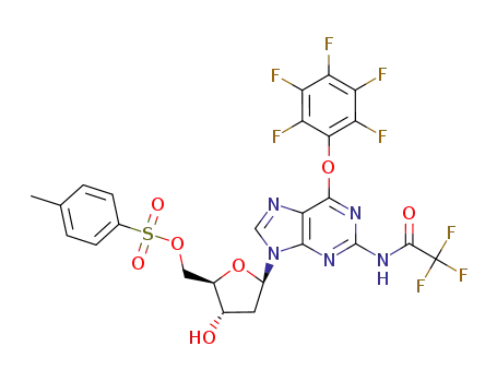 Toluene-4-sulfonic acid (2R,3S,5R)-3-hydroxy-5-[6-pentafluorophenyloxy-2-(2,2,2-trifluoro-acetylamino)-purin-9-yl]-tetrahydro-furan-2-ylmethyl ester