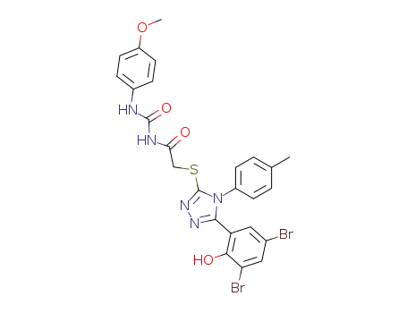 Molecular Structure of 97399-37-6 (Acetamide,2-[[5-(3,5-dibromo-2-hydroxyphenyl)-4-(4-methylphenyl)-4H-1,2,4-triazol-3-yl]thio]-N-[[(4-methoxyphenyl)amino]carbonyl]-)