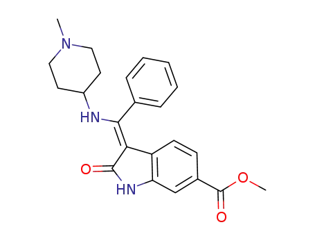 Molecular Structure of 334950-66-2 ((Z)-3-[(1-methylpiperidin-4-ylamino)-phenyl-methylene]-2-oxo-2,3-dihydro-1H-indole-6-carboxylic acid methyl ester)