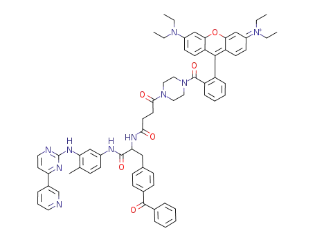 Molecular Structure of 1220532-54-6 (N-(9-(2-(4-(4-(3-(4-benzoylphenyl)-1-(4-methyl-3-(4-(pyridin-3-yl)pyrimidin-2-ylamino)phenylamino)-1-oxopropan-2-ylamino)-4-oxobutanoyl)piperazine-1-carbonyl)phenyl)-6-(diethylamino)-3H-xanthen-3-ylidene)-N-ethylethanaminium)