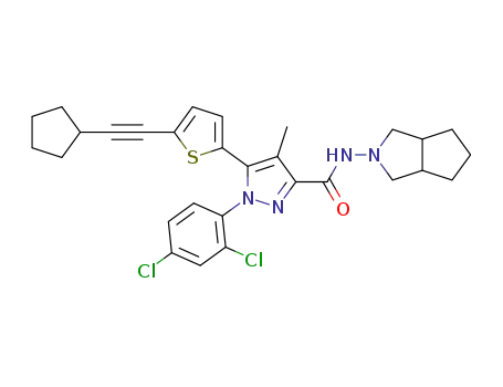 Molecular Structure of 1020106-18-6 (5-(5-(cyclopentylethynyl)thiophen-2-yl)-1-(2,4-dichlorophenyl)-N-(hexahydrocyclopenta[c]pyrrol-2(1H)-yl)-4-methyl-1H-pyrazole-3-carboxamide)
