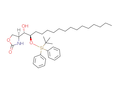 Molecular Structure of 1226980-98-8 ((S)-4-[(1S,2R)-2-(tert-butyldiphenylsilyloxy)-1-hydroxyhexadecyl]oxazolidin-2-one)