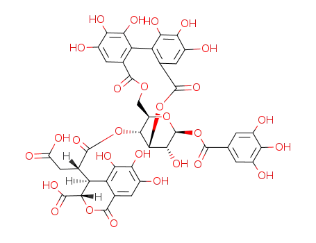 Molecular Structure of 28196-46-5 (b-D-Glucopyranose, cyclic3,6-(4,4',5,5',6,6'-hexahydroxy[1,1'-biphenyl]-2,2'-dicarboxylate)4-[4-hydrogen(3-carboxy-3,4-dihydro-5,6,7-trihydroxy-1-oxo-1H-2-benzopyran-4-yl)butanedioate]1-(3,4,5-trihydroxybenzoate), stereoisomer (9CI))