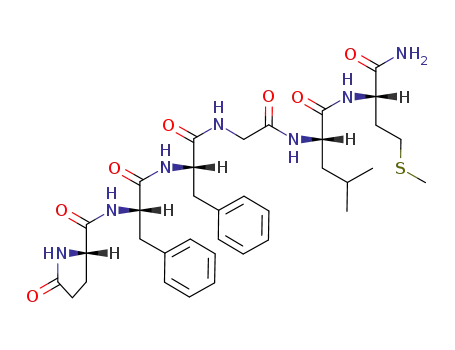 Molecular Structure of 61123-13-5 (PYR-PHE-PHE-GLY-LEU-MET-NH2)