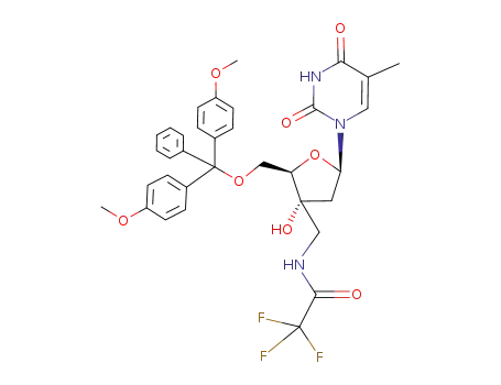 Molecular Structure of 179178-36-0 (5'-O-(4,4'-dimethoxytrityl)-3'-C-trifluoroacetamidomethylthymidine)