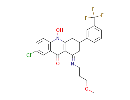 Molecular Structure of 144128-34-7 (9(2H)-Acridinone,
7-chloro-1,3,4,10-tetrahydro-10-hydroxy-1-[(3-methoxypropyl)imino]-3-[
3-(trifluoromethyl)phenyl]-)