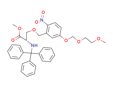 Molecular Structure of 161009-63-8 ((S)-3-[5-(2-Methoxy-ethoxymethoxy)-2-nitro-benzyloxy]-2-(trityl-amino)-propionic acid methyl ester)