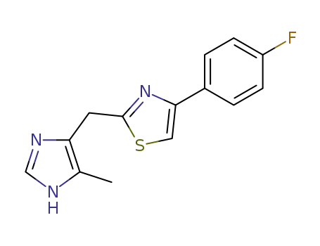 Molecular Structure of 129486-33-5 (4-(4-fluorophenyl)-2-<<4(5)-methyl-5(4)-imidazolyl>methyl>thiazole)