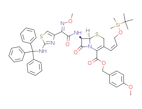 4-methoxyphenylmethyl 7-<(Z)-2-(2-tritylaminothiazol-4-yl)-2-methoxyiminoacetamido>-3-<(Z)-3-tert-butyldimethylsilyloxy-1-propenyl>-3-cephem-4-carboxylate