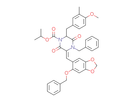 4-Benzyl-3-[1-(6-benzyloxy-benzo[1,3]dioxol-5-yl)-meth-(Z)-ylidene]-6-(4-methoxy-3-methyl-benzyl)-2,5-dioxo-piperazine-1-carboxylic acid isopropyl ester