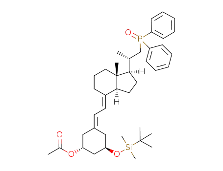 Molecular Structure of 1201795-13-2 ((1R,3R,5Z)-3-[[(1,1-Dimethylethyl)dimethylsilyl]oxy]-5-[(2E)-2-[(1R,3aS,7aR)-1-[(1S)-2-(diphenylphosphinyl)-1-methylethyl]octahydro-7a-methyl-4H-inden-4-ylidene]ethylidene]cyclohexanol1 acetate)