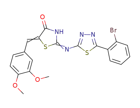 Molecular Structure of 1248828-39-8 (2-[{5-(2-bromophenyl)-[1,3,4]-thiadiazol-2-yl}imino]-5-(3,4-dimethoxybenzylidene)-1,3-thiazolidin-4-one)