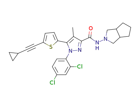 Molecular Structure of 1058164-61-6 (5-(5-(cyclopropylethynyl)thiophen-2-yl)-1-(2,4-dichlorophenyl)-N-(hexahydrocyclopenta[c]pyrrol-2(1H)-yl)-4-methyl-1H-pyrazole-3-carboxamide)