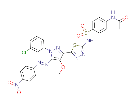 Molecular Structure of 172701-63-2 (N-[4-[[5-[1-(3-chlorophenyl)-4-methoxy-5-(4-nitrophenyl)diazenyl-pyraz ol-3-yl]-1,3,4-thiadiazol-2-yl]sulfamoyl]phenyl]acetamide)
