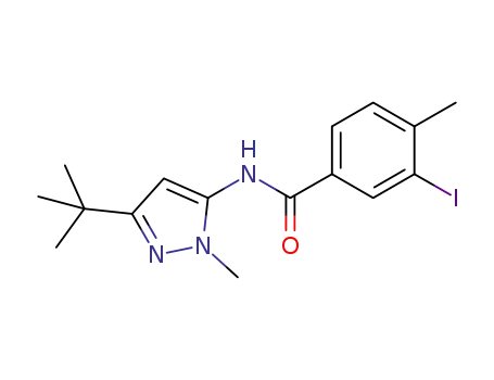 Molecular Structure of 926923-14-0 (Benzamide,
N-[3-(1,1-dimethylethyl)-1-methyl-1H-pyrazol-5-yl]-3-iodo-4-methyl-)