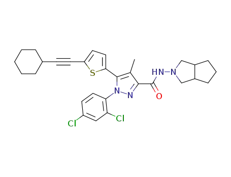 Molecular Structure of 1020106-19-7 (5-(5-(cyclohexylethynyl)thiophen-2-yl)-1-(2,4-dichlorophenyl)-N-(hexahydrocyclopenta[c]pyrrol-2(1H)-yl)-4-methyl-1H-pyrazole-3-carboxamide)