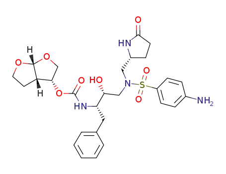 Molecular Structure of 605654-50-0 ((3R,3aS,6aR)-hexahydrofuro[2,3-b]furan-3-yl (2S,3R)-4-(4-amino-N-(((R)-5-oxopyrrolidin-2-yl)methyl)phenylsulfonamido)-3-hydroxy-1-phenylbutan-2-ylcarbamate)