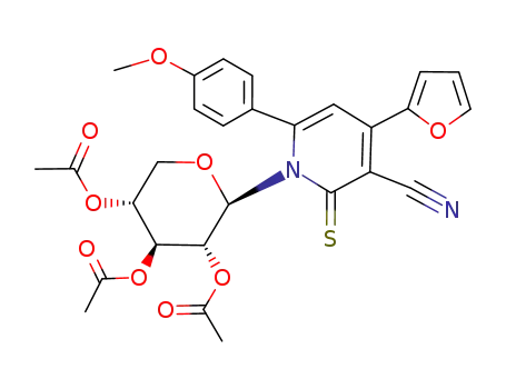 Molecular Structure of 169304-07-8 (Acetic acid (2R,3R,4S,5R)-4,5-diacetoxy-2-[3-cyano-4-furan-2-yl-6-(4-methoxy-phenyl)-2-thioxo-2H-pyridin-1-yl]-tetrahydro-pyran-3-yl ester)