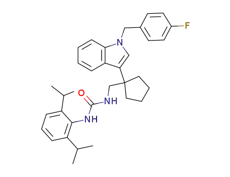 Molecular Structure of 145131-47-1 (1-[2,6-bis(1-methylethyl)phenyl]-3-({1-[1-(4-fluorobenzyl)-1H-indol-3-yl]cyclopentyl}methyl)urea)